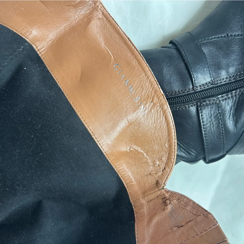 Gianni Bini Black and Tan knee high rounded leather boots size 7